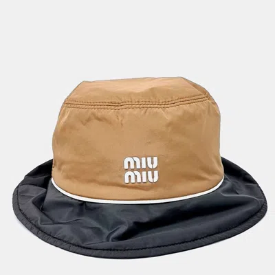 Pre-owned Miu Miu Technical Bucket Hat In Sand