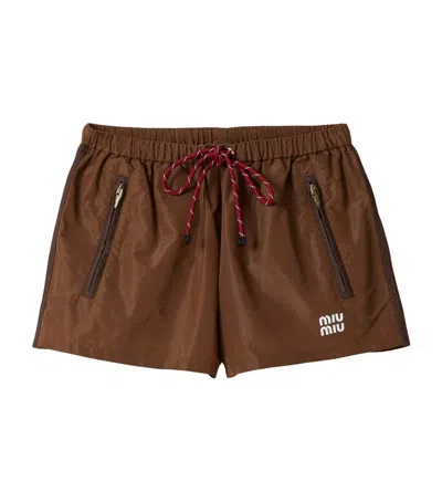 Miu Miu Technical Drawstring Shorts In Brown