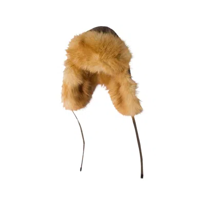 Miu Miu Technical Fabric And Faux Fur Trapper Hat In Brown
