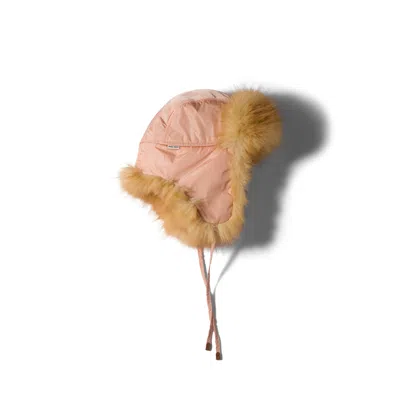 Miu Miu Technical Fabric And Faux Fur Trapper Hat In Opal/whiskey