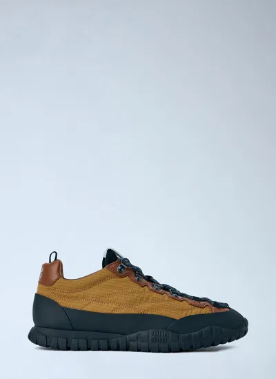 Miu Miu Technical Fabric And Leather Sneakers In Brown