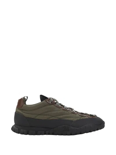 Miu Miu Mesh Ankle Sneakers Textured Upper Rubber Sole In Black