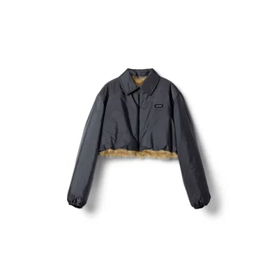 Miu Miu Technical Fabric And Shearling Blouson Jacket In Hematite