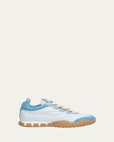 Miu Miu Technical Fabric And Suede Low-top Sneakers In Blue