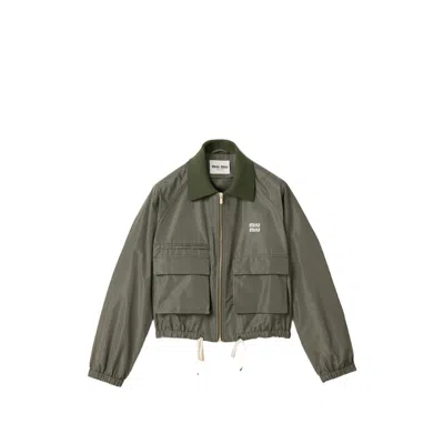 Miu Miu Technical Fabric Blouson Jacket In Green