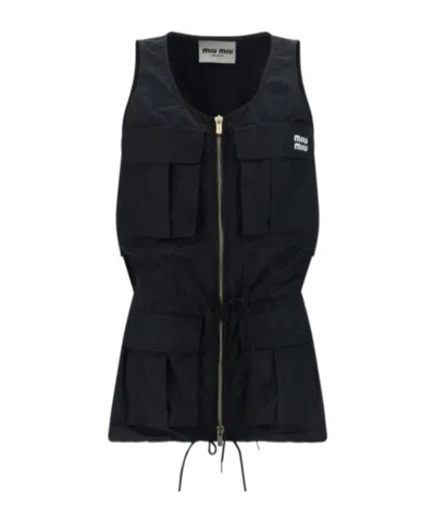 Miu Miu Technical Fabric Mini-dress In Black