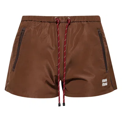 Pre-owned Miu Miu Technical Fabric Shorts 'cocoa Brown' | Women's Size 42