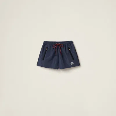 Miu Miu Technical Fabric Shorts In Navy