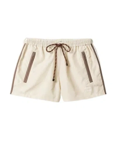 Miu Miu Technical Fabric Shorts In Neutral