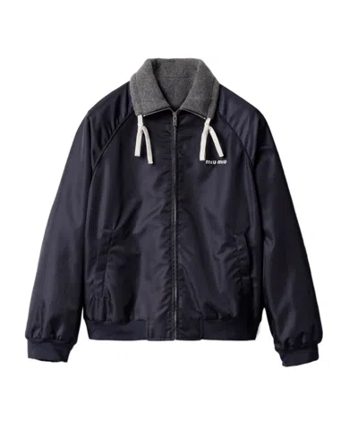 Miu Miu Technical Gazar And Fleece Bomber Jacket In Black