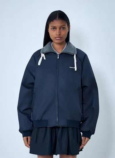Miu Miu Technical Gazar And Fleece Bomber Jacket In Blue