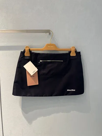 Miu Miu Technical Gazar And Fleece Skirt In Blue