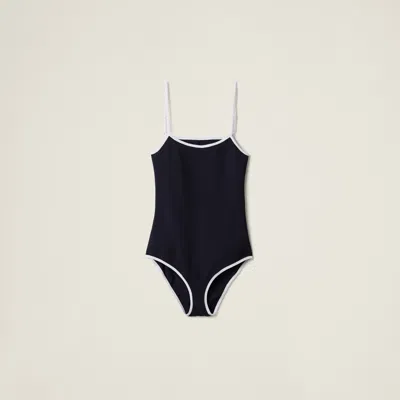 Miu Miu Dark Blue Stretch Nylon Swimsuit In Black