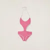 Miu Miu Technical Knit Swimsuit In Pink/white
