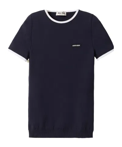 Miu Miu Technical Knitted Round Neck Sweater In Black