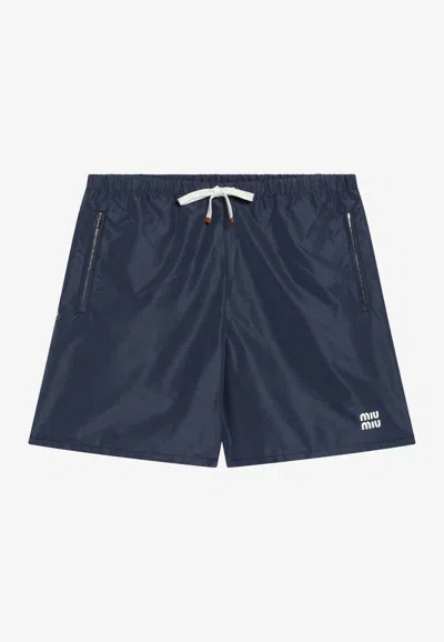Miu Miu Technical Logo Shorts In Blue