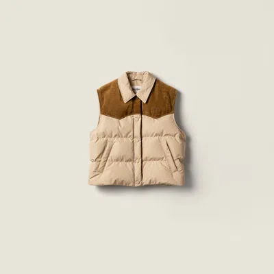 Miu Miu Technical Pongé And Leather Down Vest