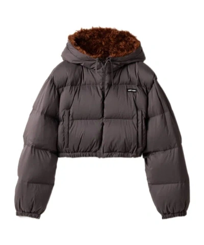 Miu Miu Technical Ponge And Mohair Down Jacket In Animal Print