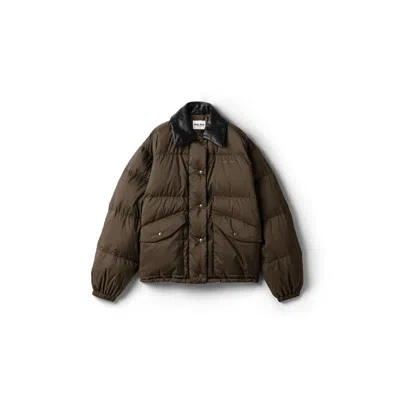 Miu Miu Technical Pongé Cropped Down Jacket In Brown