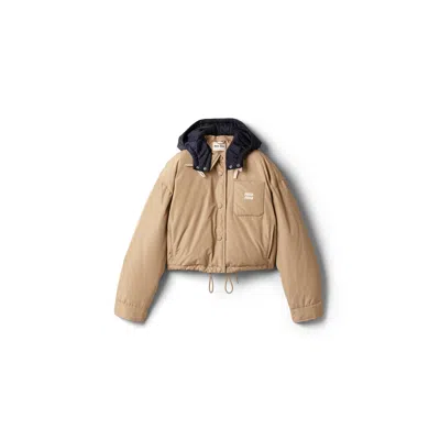 Miu Miu Technical Pongé Down Hoodie Jacket In Neutral