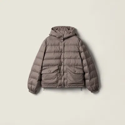 Miu Miu Technical Pongé Down Jacket In Gray