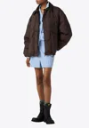 Miu Miu Women Down Jacket With Leather Collar In Brown