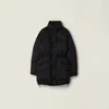 Miu Miu Technical Pongé Down Long Jacket In Black