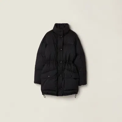 Miu Miu Technical Pongé Down Long Jacket In Black