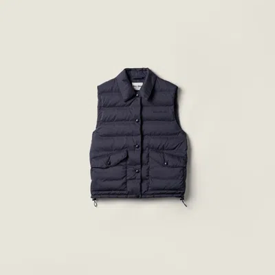 Miu Miu Technical Pongé Down Vest In Blue
