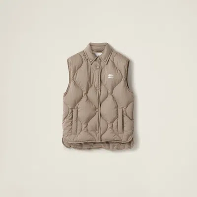 Miu Miu Technical Pongee Down Vest In Clay Grey