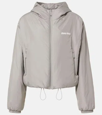 Miu Miu Technical Pongee Puffer Jacket In Gray