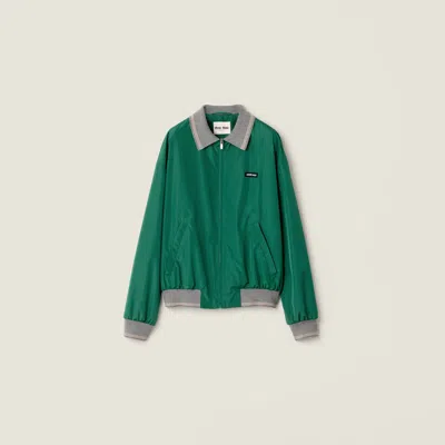 Miu Miu Technical Poplin Bomber Jacket In Green