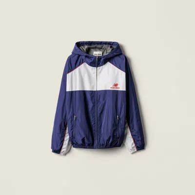 Miu Miu Technical Poplin Hoodie Jacket In Blue