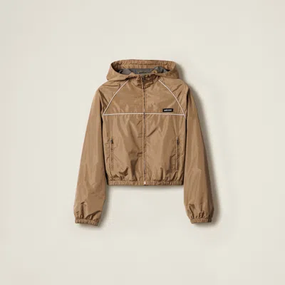 Miu Miu Technical Silk Blouson Jacket In Brown