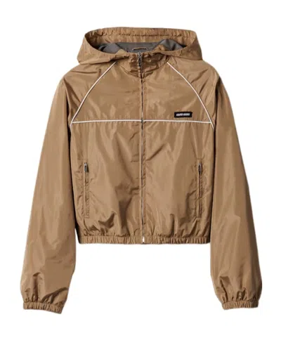 Miu Miu Technical Silk Blouson Jacket In Brown