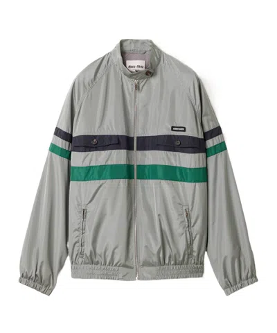 MIU MIU MIU MIU LOGO-PATCH ZIPPED PANELLED JACKET