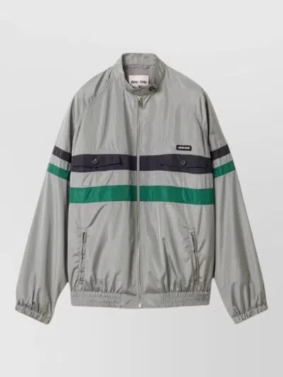 MIU MIU TECHNICAL SILK COAT COLOR BLOCK DESIGN