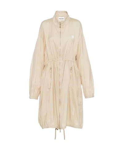 Miu Miu Technical Silk Coat In Nude