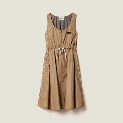 Miu Miu Technical Silk Dress In Brown