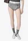 Miu Miu Technical Silk Logo Briefs In Gray