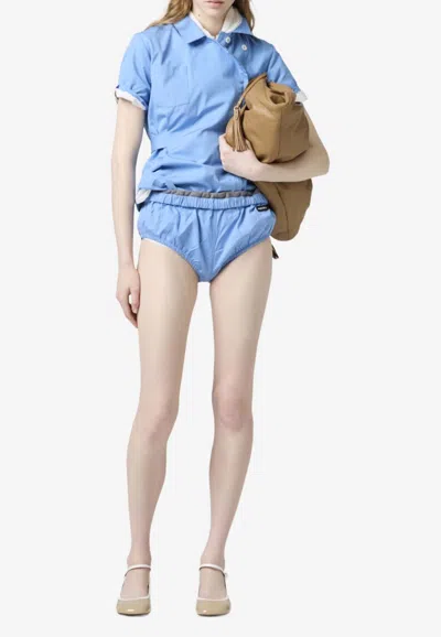Miu Miu Technical Silk Poplin Briefs In Blue
