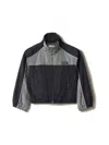 Miu Miu Technical Silk Zipper Blouson Jacket In Blu+piombo