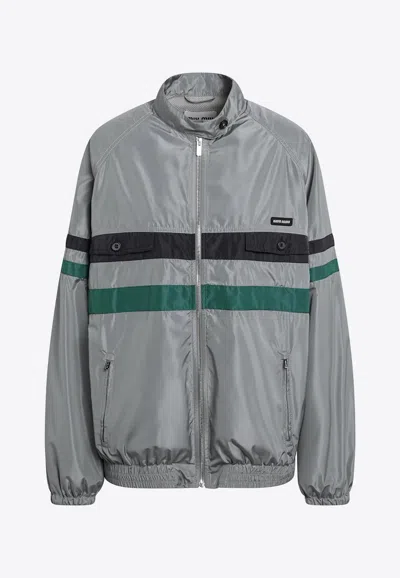 Miu Miu Technical Silk Zip-up Jacket In Multi