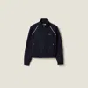 Miu Miu Technical Yarn Zipper Cardigan In Blue/white