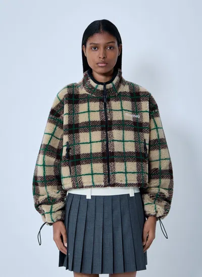 Miu Miu Teddy Check Coat In Brown