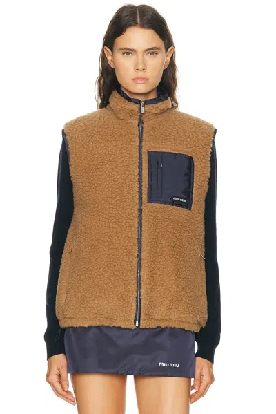 Miu Miu Teddy Ponge'nylon Piumino Vest In Brown
