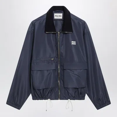 Miu Miu Tela Tec Lightweight Windproof Blouson In Blue In Neutral