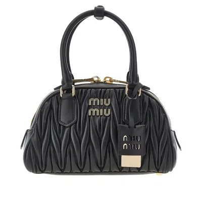 Miu Miu Telassé Nappa Leather 'arcadie' Bowling Bag In Black