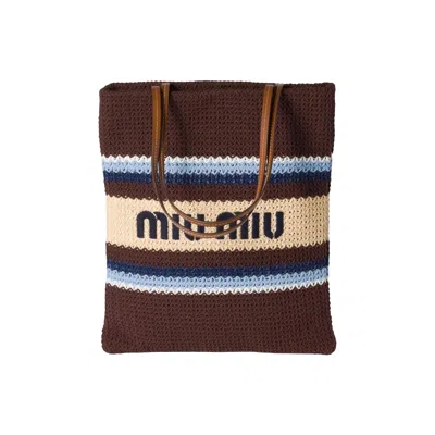 Pre-owned Miu Miu Tessuto Stripes Bag 'cacao Celeste' | Brown | Women's Size Onesize