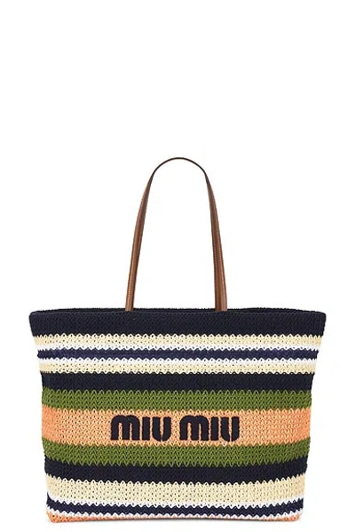Miu Miu Tessuto Tote Bag In Blu  Edera  & Tulipano